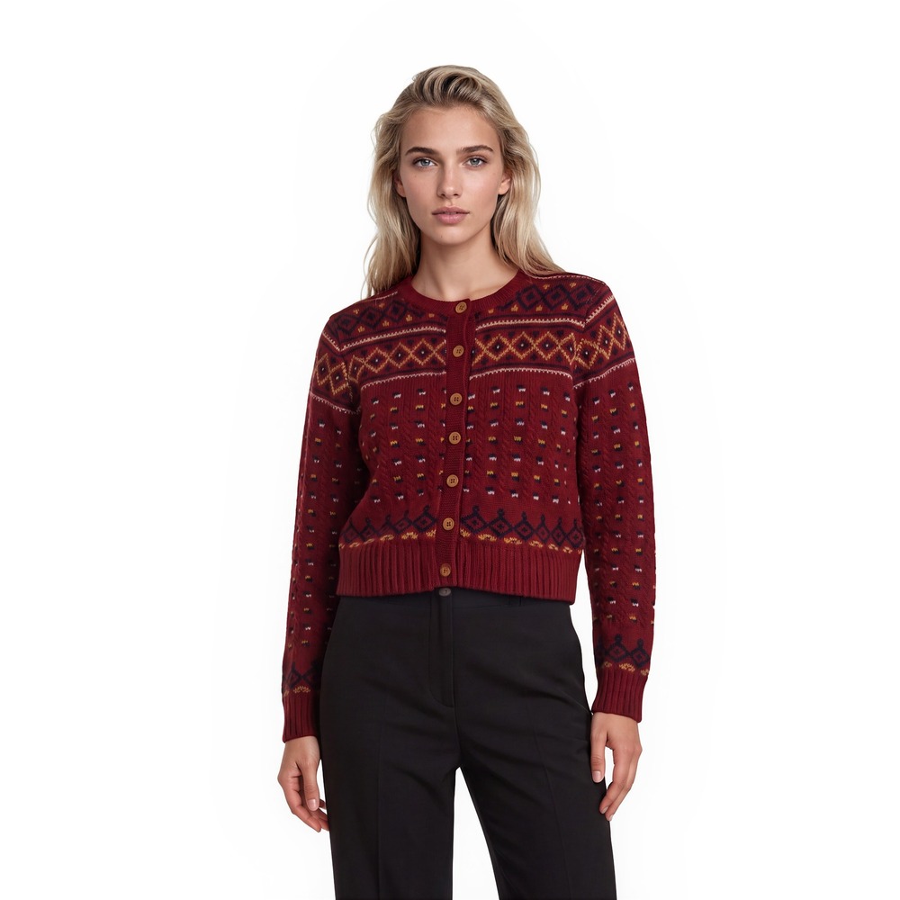 Vintage Limited America Cardigan Sweater Women's Size Medium Red Wool Fair Isle